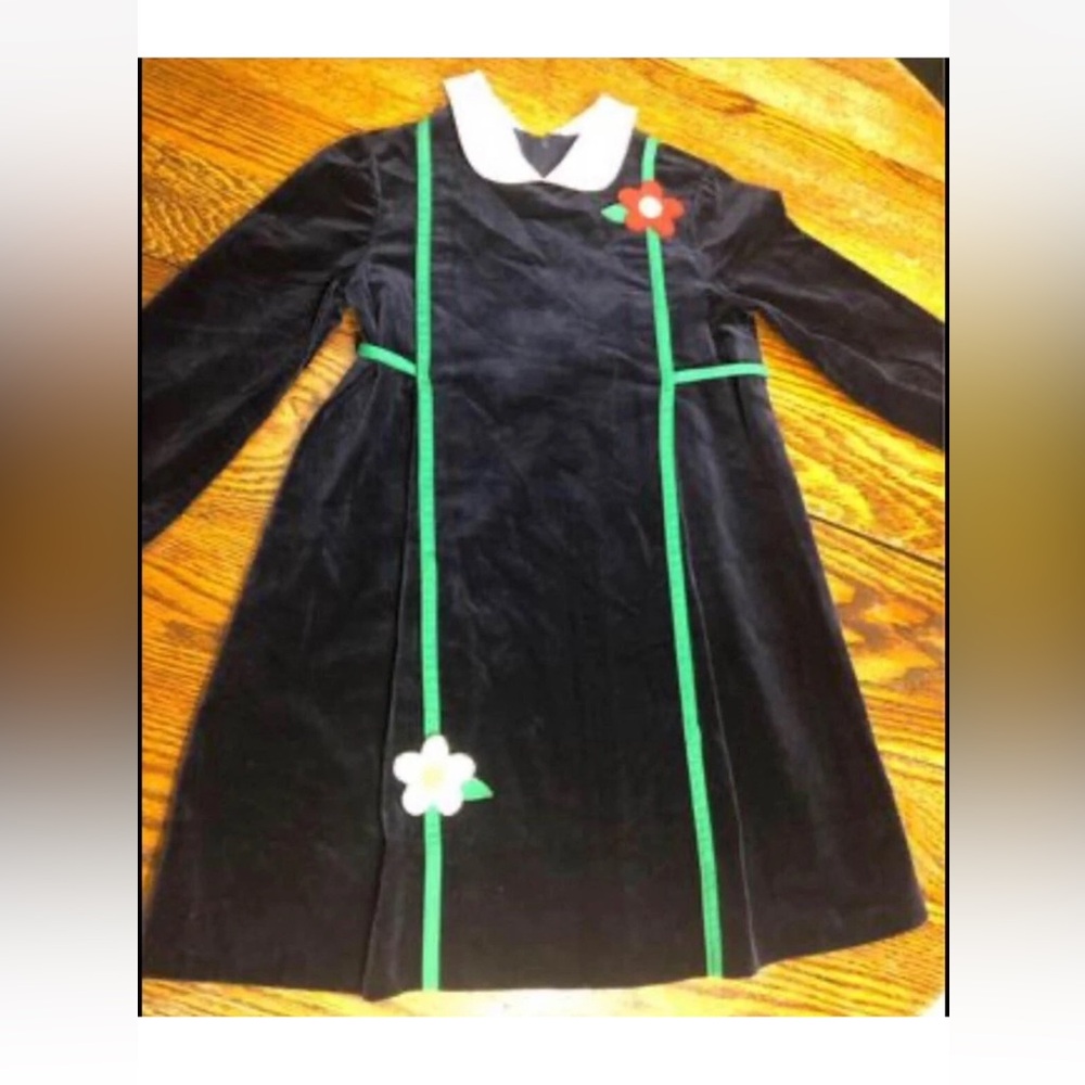 Vintage 80s Florence Eiseman Navy Velvet Dress, 6X